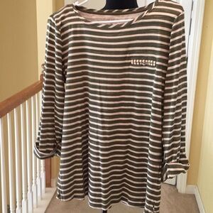 Croft & Barrow TopTunic Women Size XL Sage Cream Stripes All Cotton Relaxed Fit